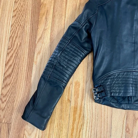 Michael Kors black Moto Lambs Leather Jacket XS - Picture 7 of 13